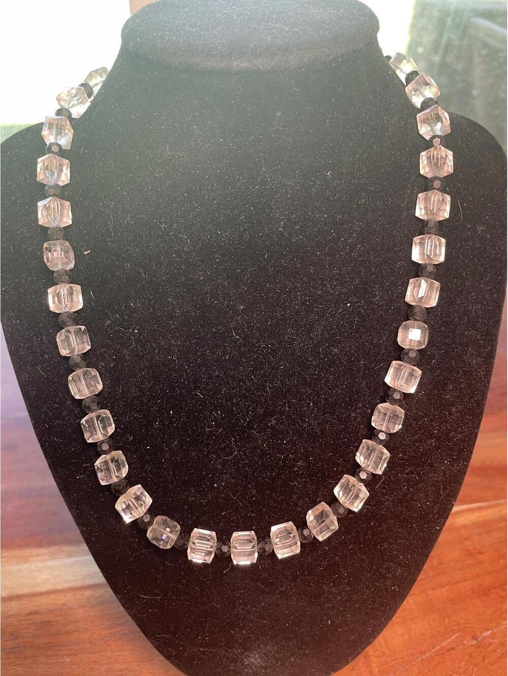 Vintage Clear Cube and Black Bead Necklace
